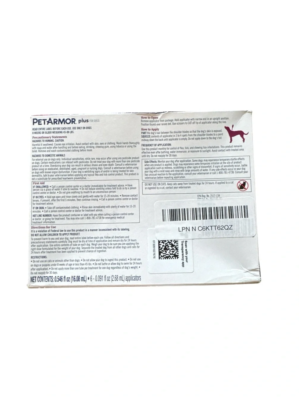 PetArmor plus flea and tick prevention for large dogs 6 month supply 45-88lbs